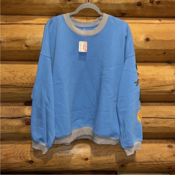 Free People NWT All Star Patch Pullover Size Large in Bright Blueberry Combo - Picture 6 of 12